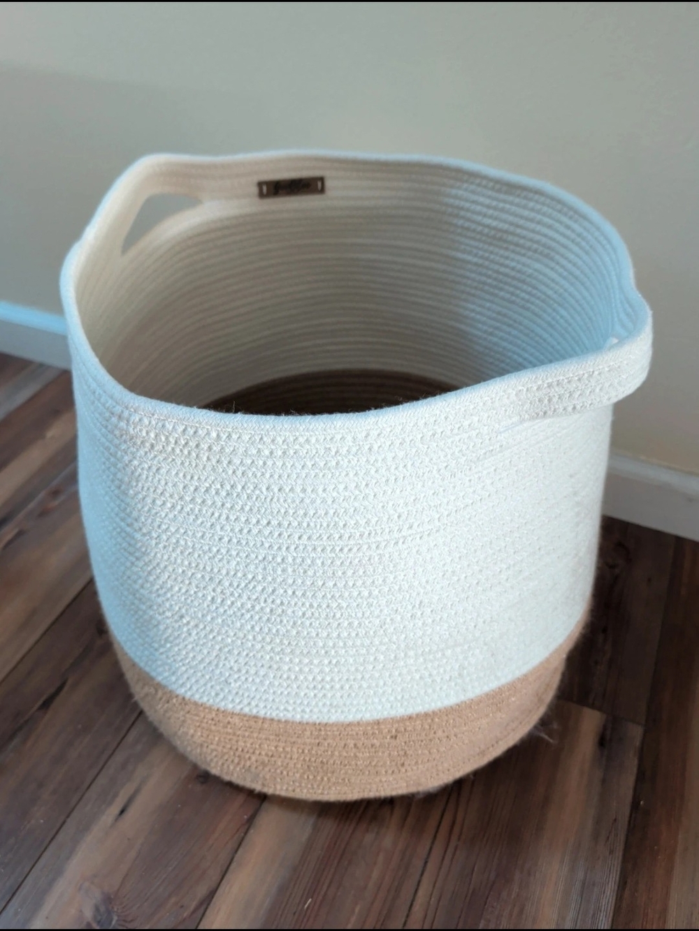 Extra Large two-tone cotton rope basket measuring 17" x 17"